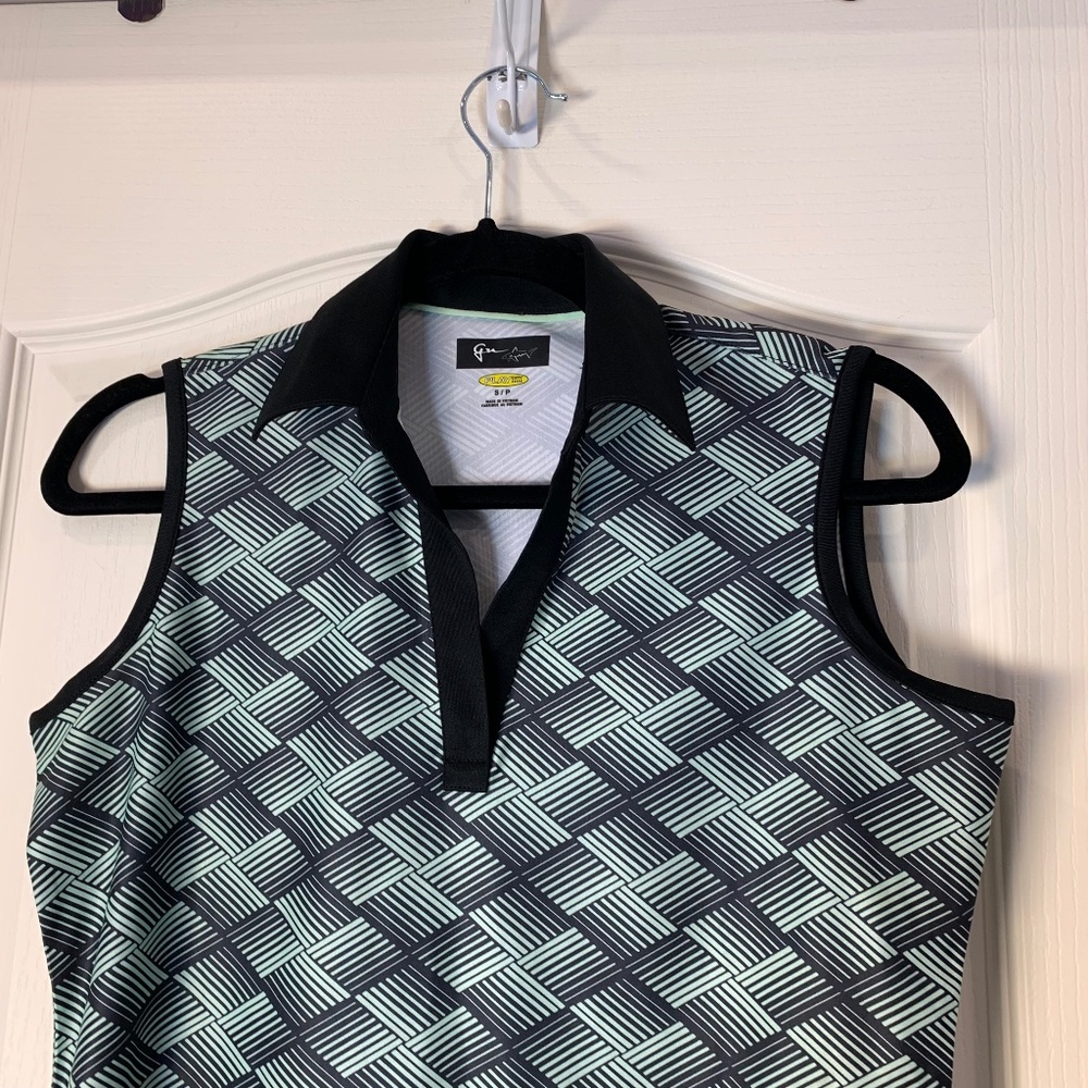 Greg Norman Play Dry Golf Tennis Sleeveless Polo Top Shark Logo Green Black‎ S
